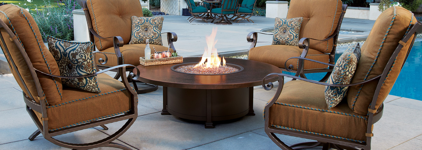 OW Lee Hammered Copper Fire Pit Tables