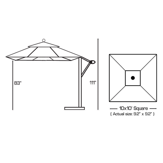 Aluminum 10' x 10' Square Cantilever Umbrella with Easy Lift - 897