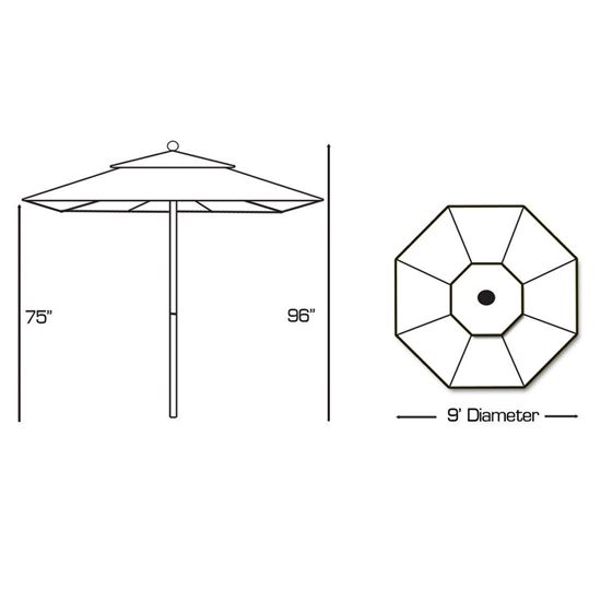 Aluminum 9' Octagon Commercial Umbrella with Manual Lift - 735