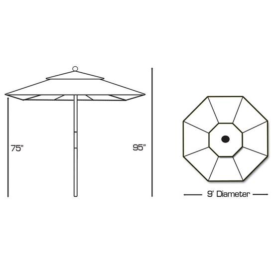 Wood 9' Round Market Umbrella with Manual Lift - 131