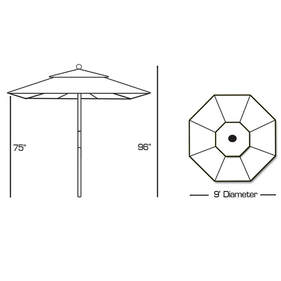 Wood 9' Octagon Market Umbrella with Manual Lift - 136