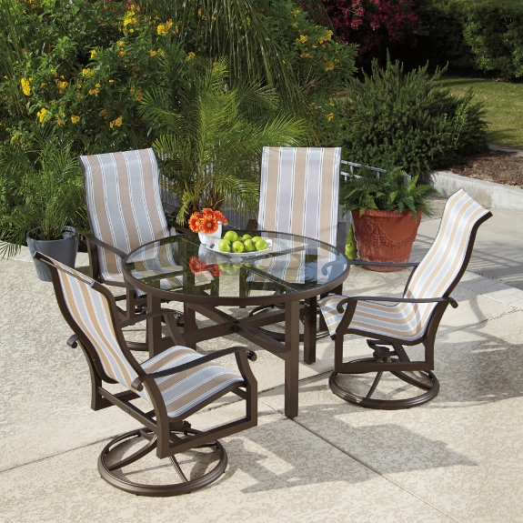 Woodard Cortland Sling 5 Piece Swivel Rocker Dining Set | WD