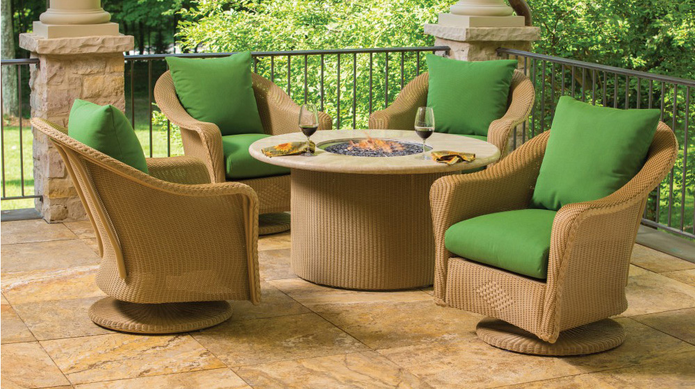 Lloyd Flanders Reflections Wicker Swivel Rocker Chair Set with Fire Table