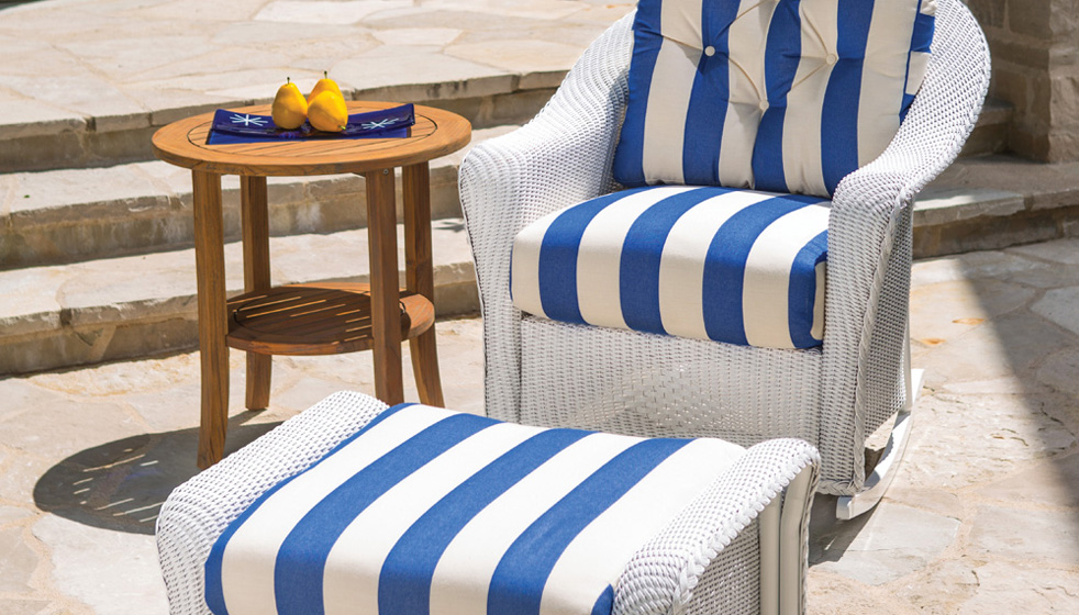 Lloyd Flanders Reflections Wicker Lounge Rocker with Teak Table Set