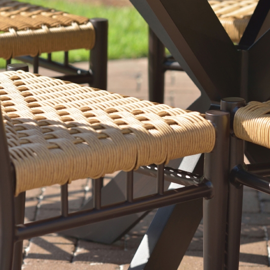 Low Country Vinyl Wicker Dining Set with Teak Table and Bench - LF-LOWCOUNTRY-SET9