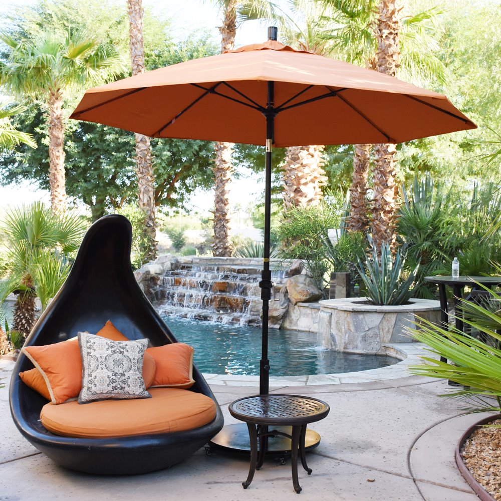 california umbrella 9-ft patio umbrellas 9 ft. Aluminum Market Umbrella Auto Tilt Crank Lift Bronze-Olefin-Kiwi The white aluminum frame has a simple crank to open and push California Umbrella 9 ft. Matted
