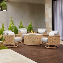 Castelle Biscayne Swivel Rocker Lounge Chairs with Round Fire Table - CS-BISCAYNE-SET4