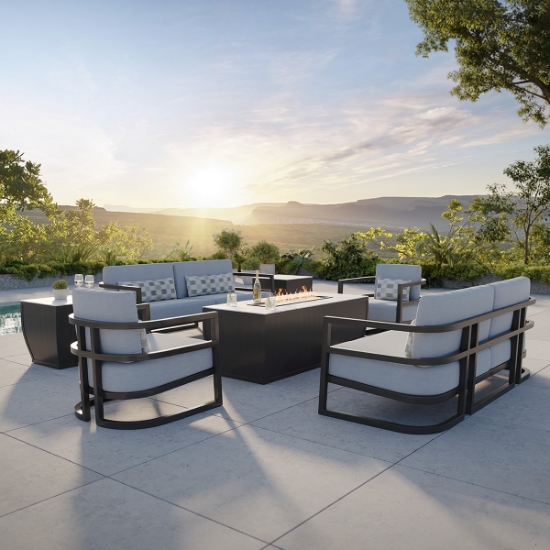 Largo Smooth Aluminum 60" x 26" Rectangular Coffee Table with Firepit set