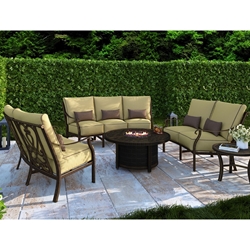 Castelle Madrid Crescent Outdoor Furniture Set with Coffee Firepit Table - CS-MADRID-SET2