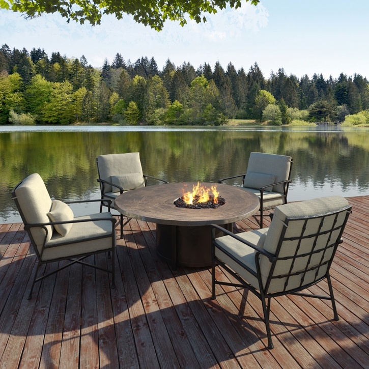 Castelle Marquis Lounge Chair Set with Natures Wood Fire Pit Table - CS-MARQUIS-SET1