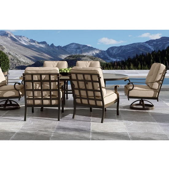 Castelle Monterey Cushion Outdoor Dining Set with Vintage Cast Table for 6 - CS-MONTEREY-SET1
