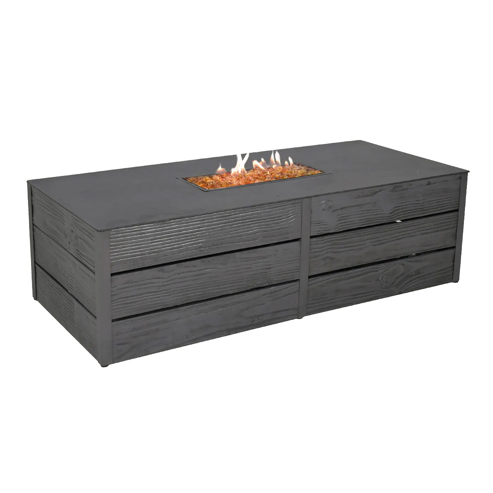 Castelle Natures Wood Rectangular Firepit Coffee Table with Aluminum Top - F1NRF60WL