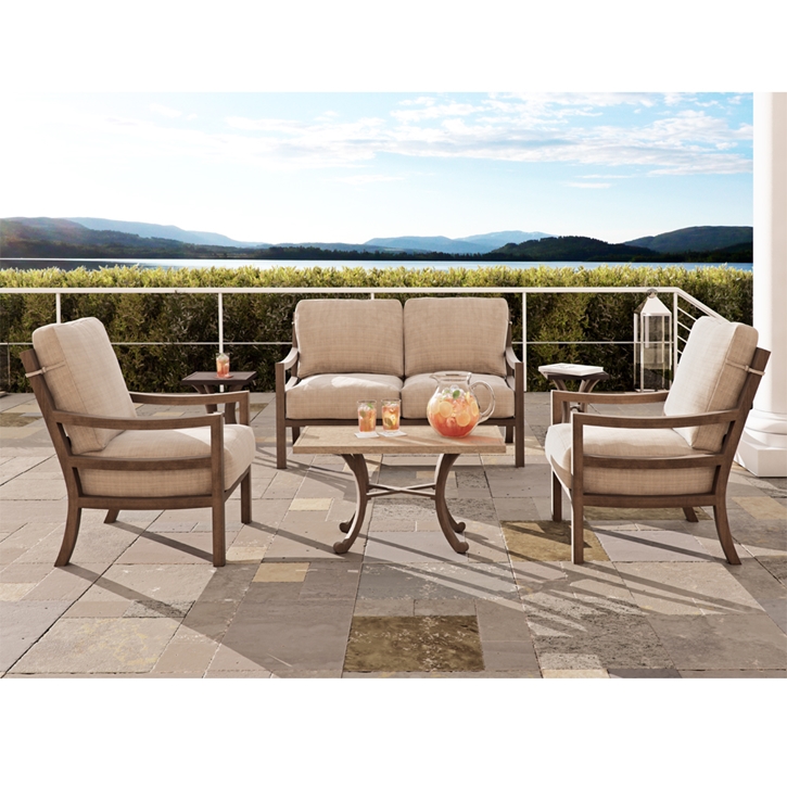 Castelle Roma Loveseat and Lounge Chair Outdoor Set with Sienna Tables - CS-ROMA-SET4