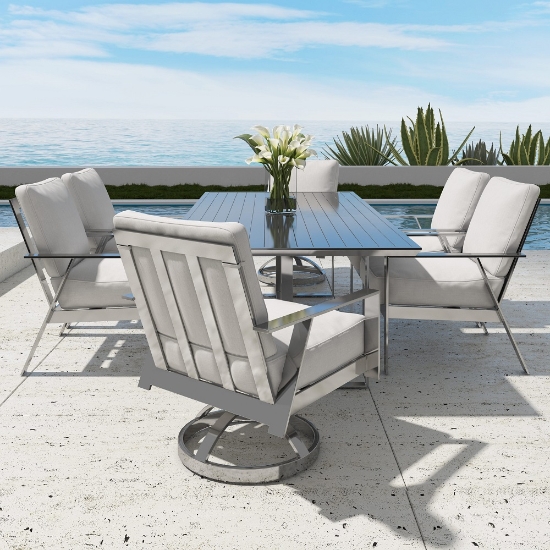 Trento aluminum dining chair with deep seating cushions