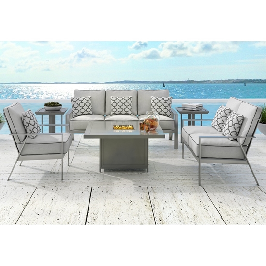 Trento aluminum loveseat with deep seating cushions
