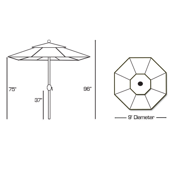 Aluminum 9' Octagon Umbrella with 3-Position Manual Tilt - 636MB