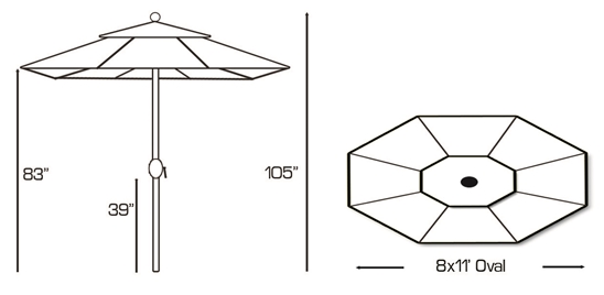 Aluminum 8' X 11' Oval Umbrella with Deluxe Auto Tilt - 779