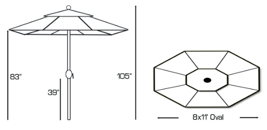 Aluminum 8' X 11' Oval Umbrella with Deluxe Auto Tilt - 779