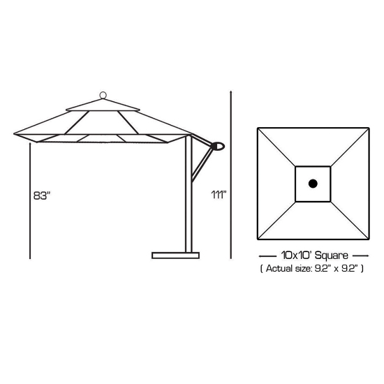 Aluminum 10' x 10' Square Cantilever Umbrella with Easy Lift - 897