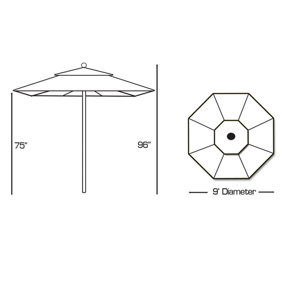 Aluminum 9' Octagon Commercial Umbrella with Manual Lift - 732