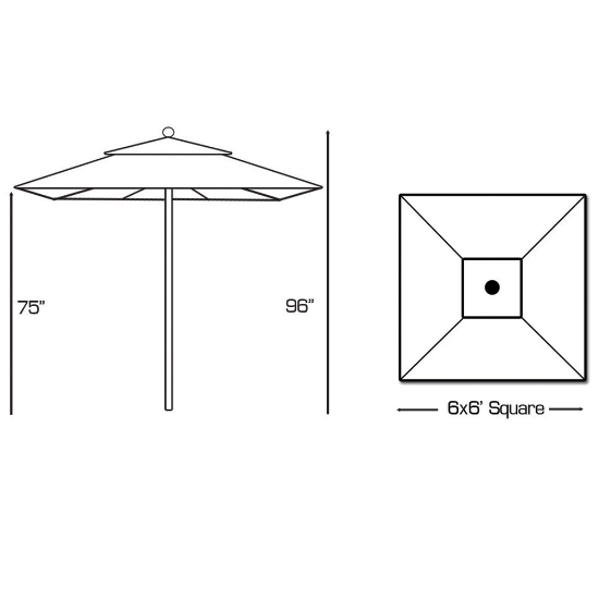 Aluminum 6' x 6' Square Commercial Umbrella with Manual Lift - 762