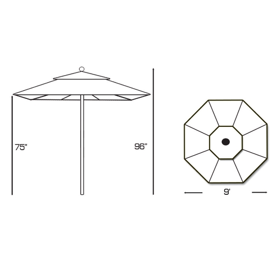 Teak 9' Round Umbrella with Quad Pulley - 532TK