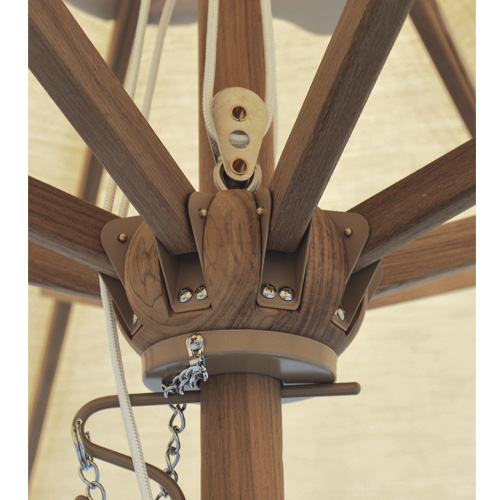 Teak 9' Round Umbrella with Quad Pulley - 532TK