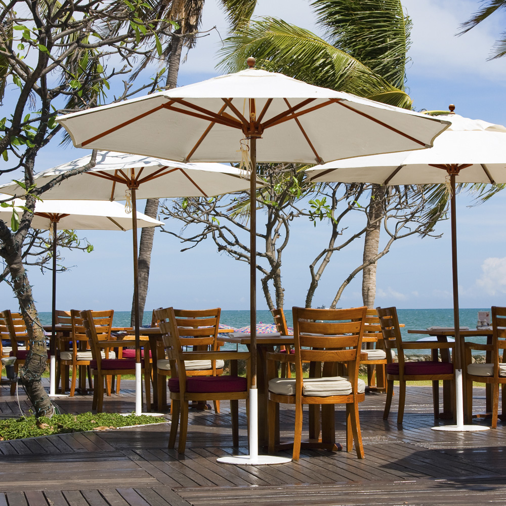 Galtech Teak 9 Foot Round Umbrella with Quad Pulley - 532TK