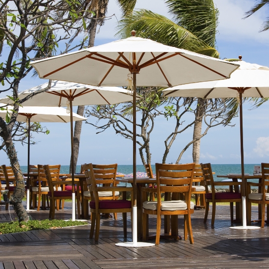 Galtech Teak 9 Foot Round Umbrella with Quad Pulley - 532TK