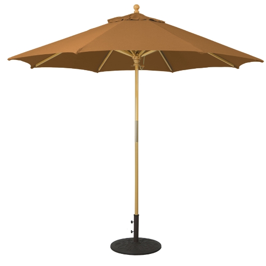 Wood 9' Round Market Umbrella with Manual Lift - 131