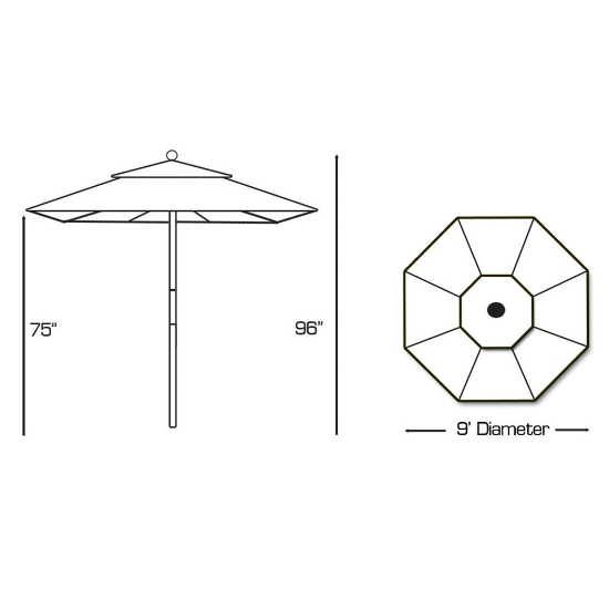 Wood 9' Round Market Umbrella with Double Pulley - 132-232