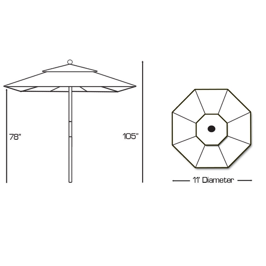 Wood 11' Round Market Umbrella with Quad Pulley - 183
