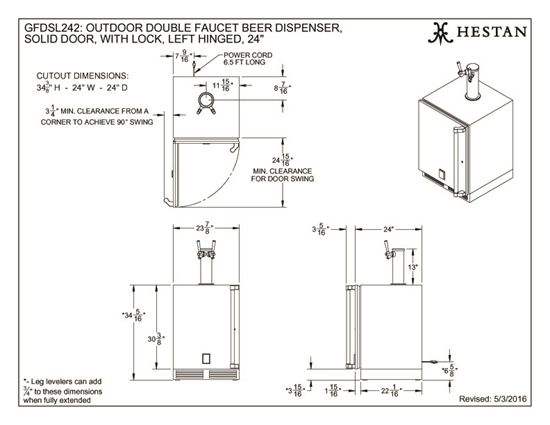 24" Outdoor Double Faucet Beer Dispenser - GFDS_242