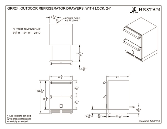 24" Outdoor Refrigerator and Freezer Drawer with Lock - GRFR24