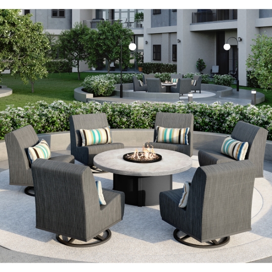 Edge Air Armless Swivel Rocker Set with Fire Concrete Fire Table