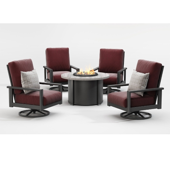 Homecrest Homecrest Cushion High Back Swivel Rockers with Timber Fire Table - HC-ELEMENTS-SET12