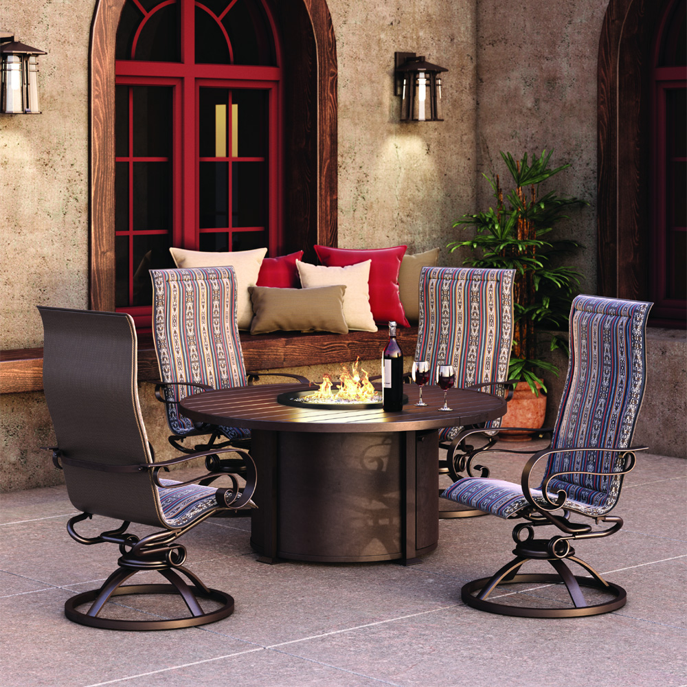 Homecrest Emory Sling Swivel Rocker, Fire Pit Dining Table And Chairs