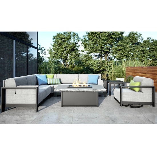Homecrest Grace Cushion Modern Patio Sectional Set with Slate Fire Table
