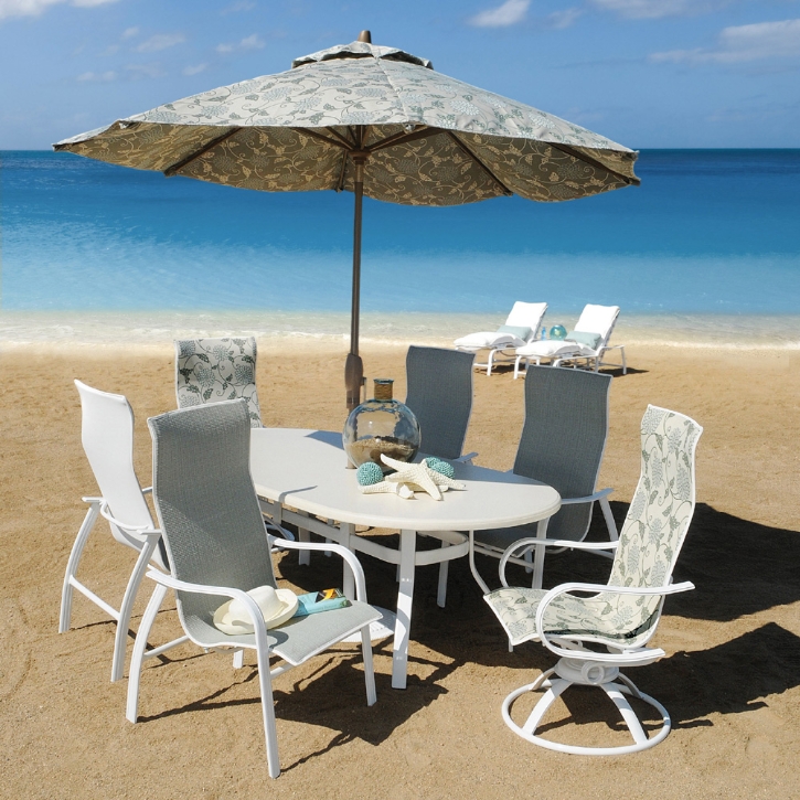 homecrest patio umbrellas Slate Aluminum 48'' Round Dining Table with Umbrella Hole Homecrest 7.5 Foot Octagon Dining