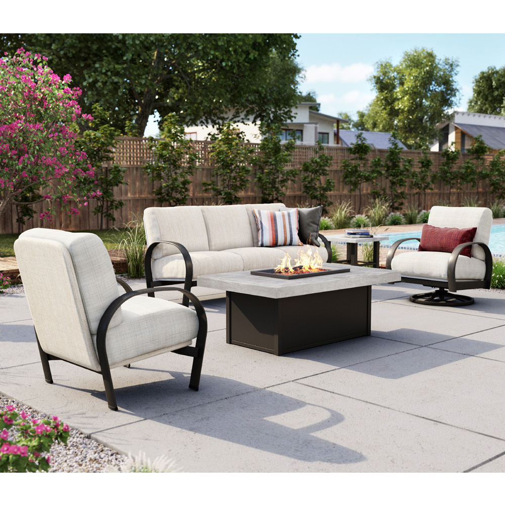 Homecrest Magenta Cushion Outdoor Patio Set with Concrete Fire Table - HC-MAGNETA-SET3