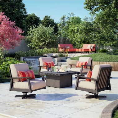 Homecrest Revive Cushion Swivel Rocker Chat Chair and Fire Pit Set - HC-REVIVE-SET1