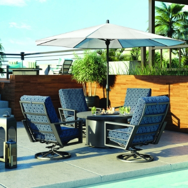 Homecrest Sutton Cushion Swivel Rocker Patio Set with Shadow Rock Fire Table - HC-SUTTON-SET3