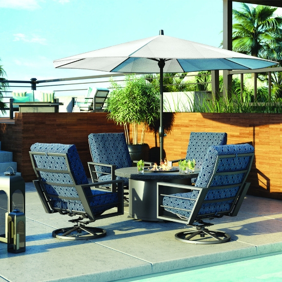 Homecrest Sutton Cushion Swivel Rocker Patio Set with Shadow Rock Fire Table - HC-SUTTON-SET3