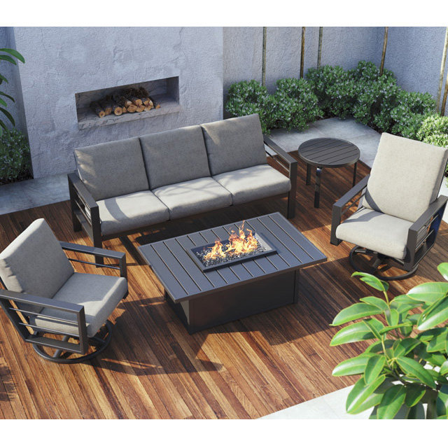 Homecrest Sutton Patio Set With Breeze, Outdoor Patio Table And Chairs With Fire Pit