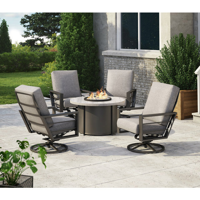 Homecrest Sutton High Back Swivel Rocker Patio Set with Timber Fire