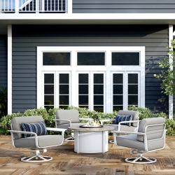 Homecrest Wren Swivel Rocker Chat Chair and Fire Table Set - HC-WREN-SET1