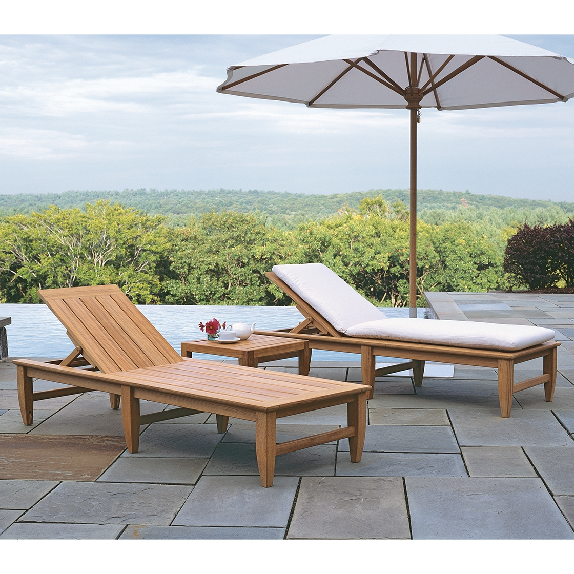 Kingsley Bate Almalfi Teak Chaise Lounger Set with Side Table - KB-AMALFI-SET4