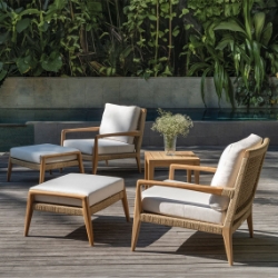 Kingsley Bate Barcelona Deep Seating Teak Lounge Chair and Ottoman Set - KB-BARCELONA-SET3