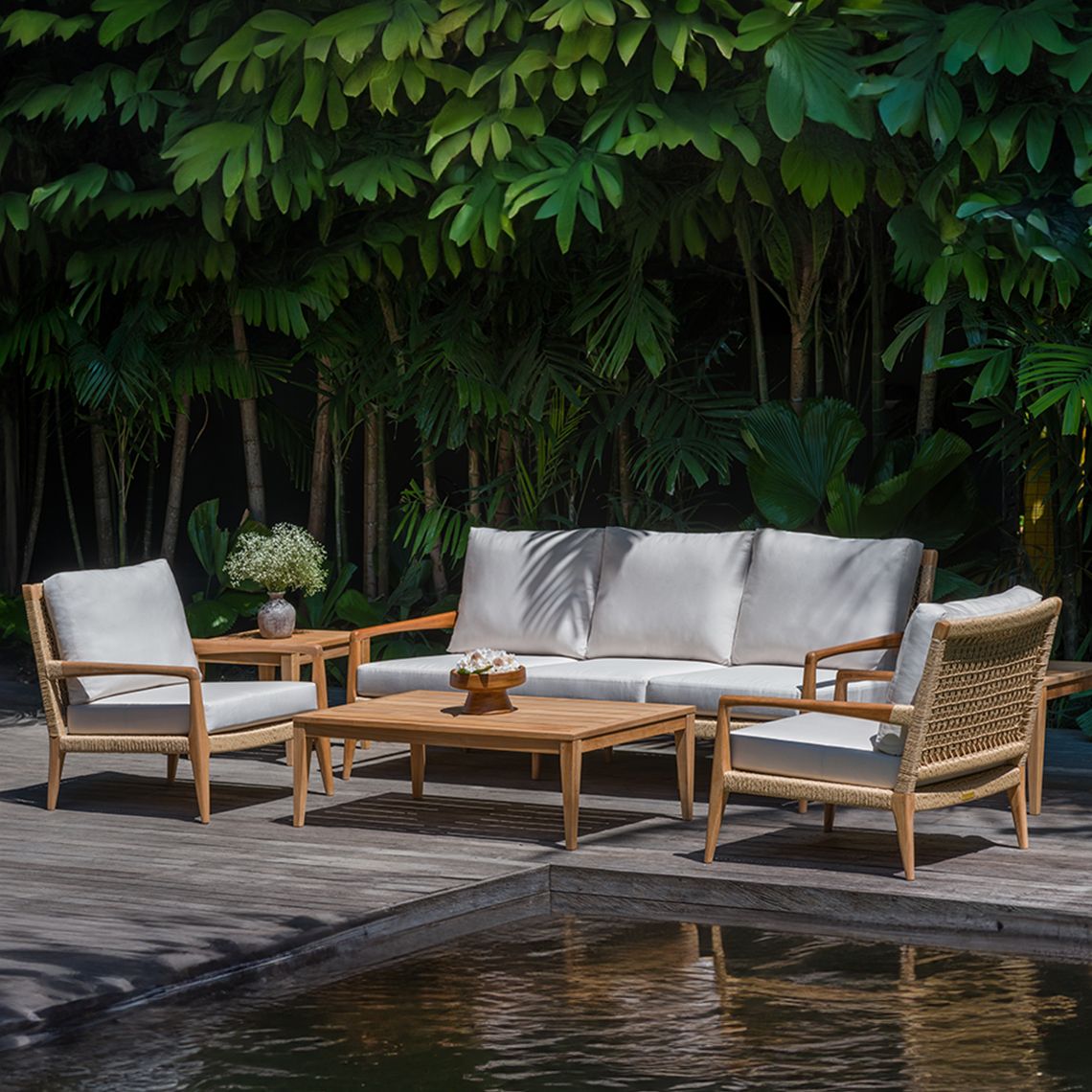 Barcelona Deep Seating Teak Sofa and Lounge Chair Set