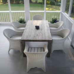 Kingsley Bate Cape Code White Wicker and Vintage Teak Patio Dining Set for 6 - KB-CAPECOD-SET2